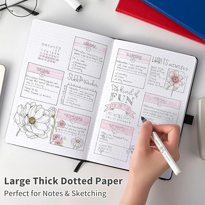 Heture Hardcover Dotted Notebooks, A5 Dotted Journal Notebook for Writing 160 Pages, 8.2 x 5.5 inch, Classic Dotted Notebooks for College/Work/Travel(Blue 3 Pack)