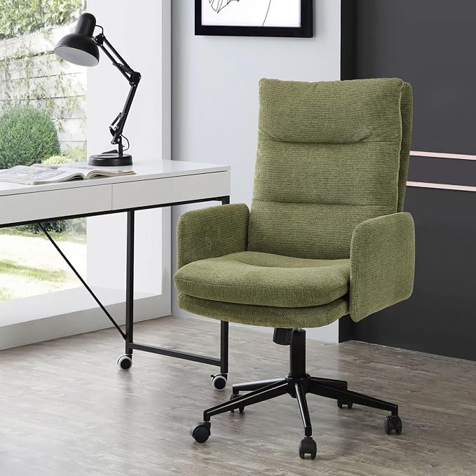 IWMH High Back Home Office Chair,Upholstered Desk Chair with Armrests | Ergonomic Comfy Office Desk Chair,Height Adjustable Armchair with Wheels, 360° Swivel Computer Task Chair (Green)