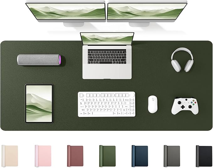 YSAGi 55" x 17" Large PU Leather Desk Mat for Keyboard and Mouse - Waterproof Non-Slip Desk Pad Protector for Office, Home, Writing Desk, Olive Green