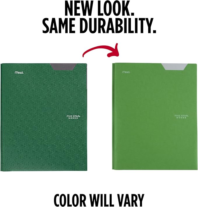 Five Star 2-Pocket Folder, Plastic Folder with Stay-Put Tabs and Prong Fasteners, Holds 8-1/2" x 11" Paper, Forest Green (72111)