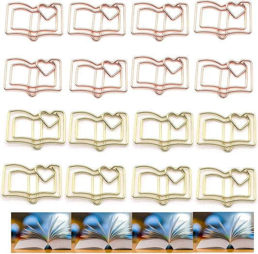 30 Pcs Metal Book-Shaped Paper Clips Set - Cute Gold & Rose Gold Paperclips for Document Organization, Bookmark, & Office Desk Decor