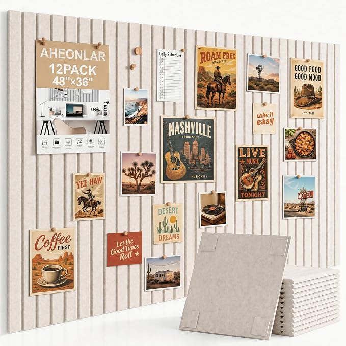 Felt Bulletin Board 48" x 36", Cork Boards for Walls, 12 Pack Bulletin Board Large Cork Board for Office, Felt Boards with 70 Safe Removable Adhesive Tabs, Pin Board for Home(Light Beige)