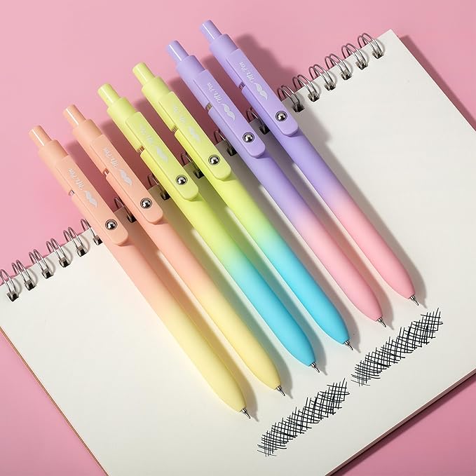 Mr. Pen- Retractable Gel Pens, 6 Pack, Gradient Color Barrels, Black Gel Pens, Fast Dry, Fine Point 0.5mm, Retractable, Cute Pens, Gel Ink Pens, Aesthetic Pens for Journaling