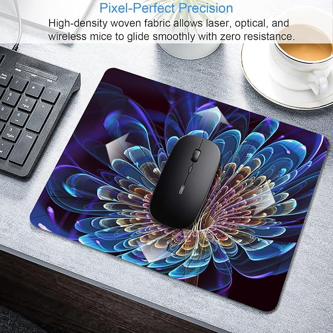 3D Flower Mouse Pad, 9.5"x7.9" Non-Slip 3mm Abstract Desk Mat | Personalized printed square mousepad with 3D flower. Clean-cut flush edges & premium smooth cloth for gaming or office.