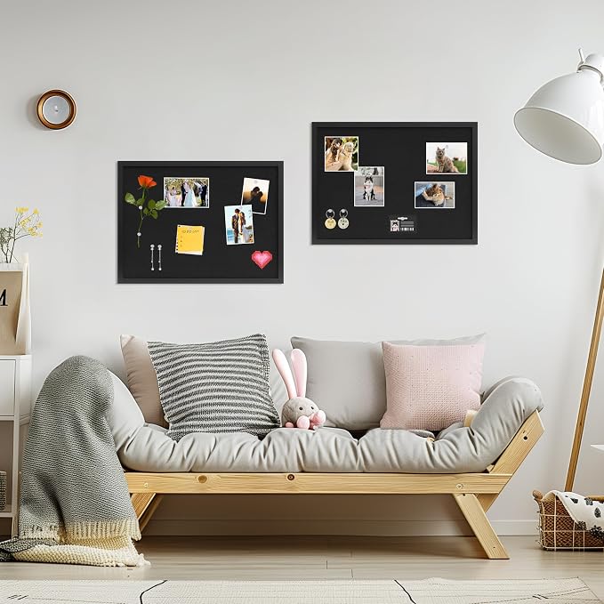 DAHAPYBOO Cork Board with Linen Black,Bulletin Board 23"x17" | Corkboards for Office Home School Message Board or Vision Board Decoration