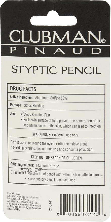 Clubman Pinaud Styptic Pencil Travel Size .33 oz (Pack of 3)