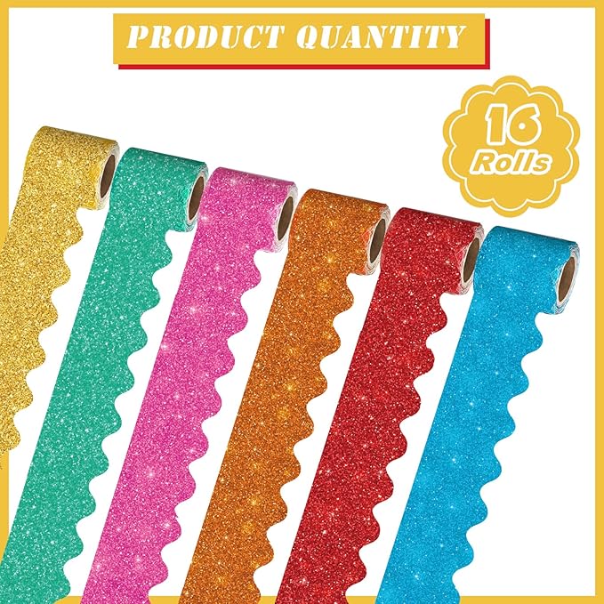 16 Rolls 263 ft Bulletin Board Borders Scalloped Border Trim Colorful Bulletin Board Strips Classroom Decoration Strips Decorative Poster for School Decor(Cute Color)