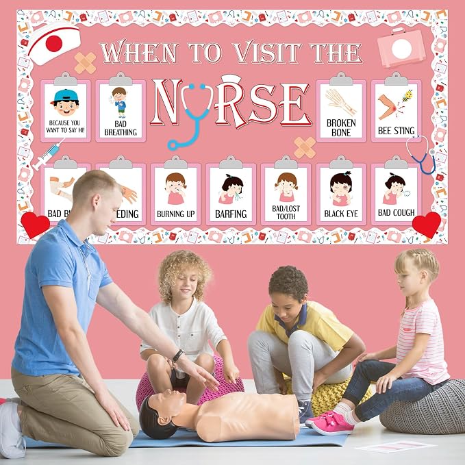 party greeting School Nurse Theme Bulletin Board Set Nurse Classroom Decoration Nursing Paper Cutouts Health Bulletin Board Boarder for Office Wall Art Hospital Medical Healthcare Nurses Day Supplies
