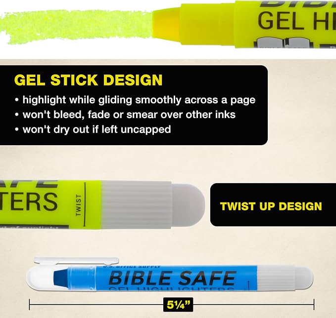 U.S. Office Supply Bible Safe Highlighter Set of 16, 2 Sets of 8 Bright Flouresent Colors, Dry Bible Highlighters No Bleed, Fade or Smear, Safe Gel Markers, Accessories, Study Guide