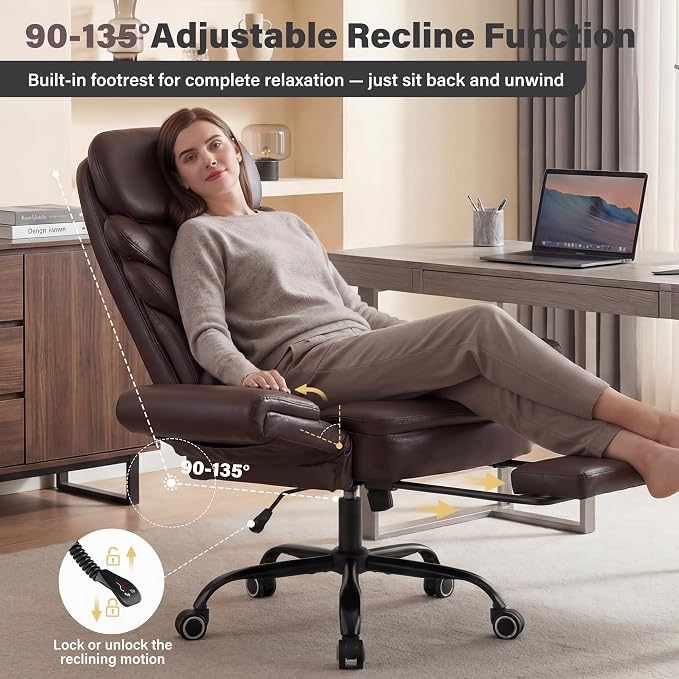 Big and Tall Office Chair, Reclining High Back Criss Cross Desk Chair | Footrest, Foldable Arms, Soft Wide Pet Seat, Thick Padded, Cross Legged Home Office Large Ergonomic Computer Chair