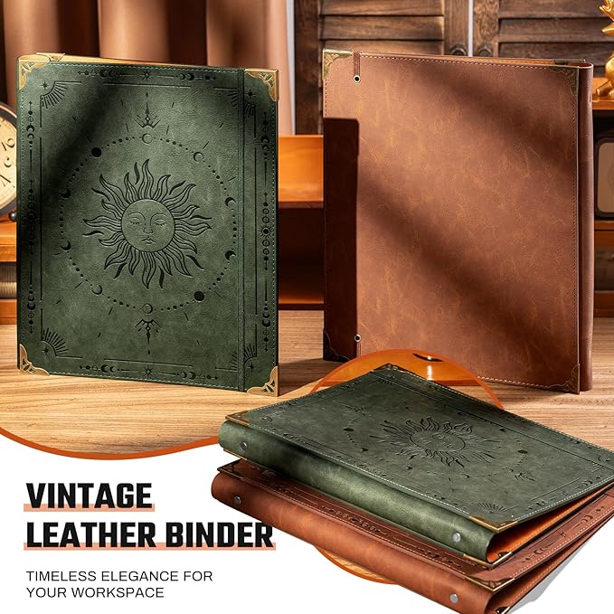 PU Leather 3 Ring Binder 1 Inch Round Ring Binder Holds 200 Sheets 8.5"x11" Letter Size Paper, Wedding Family History Notebook Cover Loose Leaf Organizer, Brown