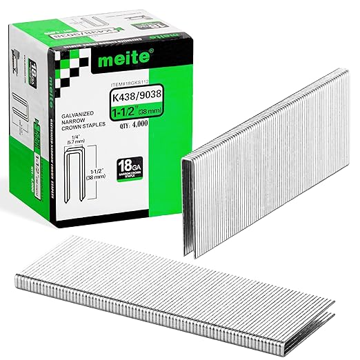 meite 18 Gauge 1/4-Inch Narrow Crown Staples, 1-1/2-Inch Length Heavy Duty Galvanized Upholstery Staples for Electric or Pneumatic Narrow Crown Stapler Guns (8 Boxes)