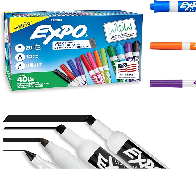EXPO Dry Erase Markers Ultimate Pack, Chisel, Fine, Ultra Fine, Mixed Tips, Assorted Colors, 40 Count - Whiteboard, Essential Supplies for Office, School, Classroom, Teachers