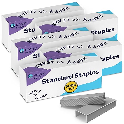 25,000 Standard Staples - 1/4 Inch Length, 210 per Strip, Jam-Free Chisel Point, Staples for Stapler, Replacement, Fits Standard Staplers, 5 Boxes of 5,000 Each, by enday