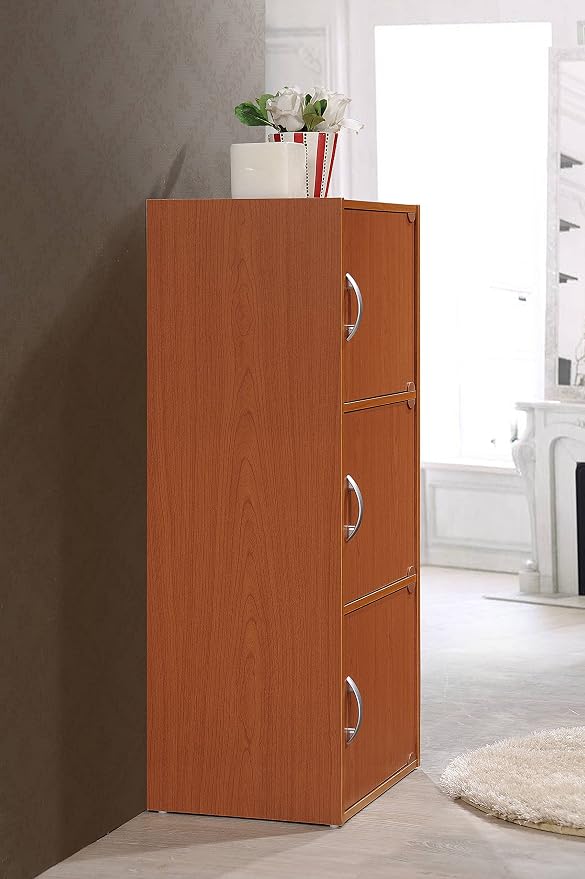 Hodedah 3-Shelf, 3-Door Bookcase in Cherry