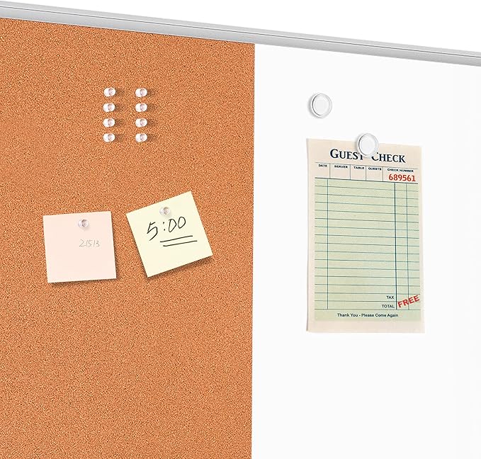 Amazon Basics Magnetic Dry Erase Whiteboard & Cork Board Combo, Wall Mounted for Home, Office and Classroom, Aluminum Frame, 36" x 24", White/Yellow