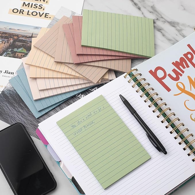 (12 Pack) Lined Sticky Notes 4x6 in,Large Notepads with Lines,Ruled Stickies Super Sticking Power,Office School Memo Note Pads Vintage Colors,Post on Windows Doors,Recyclable,Easy to Write on