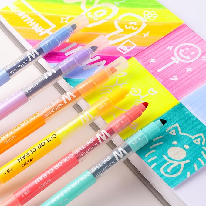 HANKU Erasable Highlighters, Dual Tip 10 Assorted Colors for Journaling | Cute Erasable Marker Pens, Smooth Writing, No Bleed, for Journaling, Planners, Bible Study, Back to School Supplies