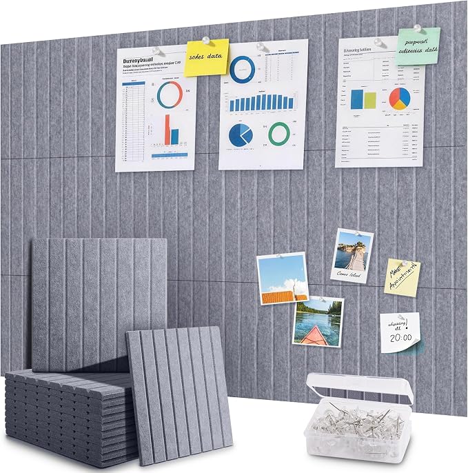 48" x 36" Large Cork Bulletin Board Tiles, Peel and Stick Felt Wall Panels for Vision, Message Center, Picture and Prayer Board for Office, Dorm, Room and Desk Decor(Soft Gray)