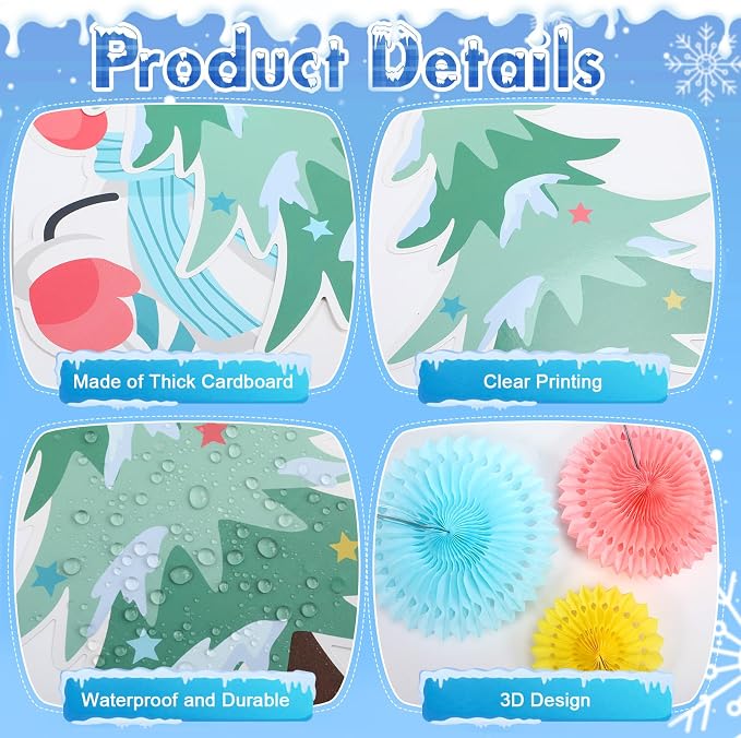 67 Pcs Winter Bulletin Board Decorations Set with 3D Paper Fans | Winter Classroom Decorations, Snowman Snowflake Penguin Xmas Tree Cutouts, Christmas Holiday School and Home Wall Door Decor
