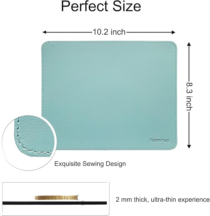 Leather Double Side Mouse Pad With Stitched Edge - Waterproof Ultra Thin for Computers, Laptop, Office & Home, 10.2 x 8.3 Inch, 1 Pack (Azury)