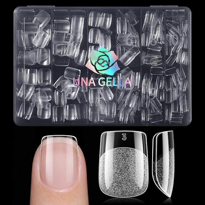 UNA GELLA Nail Tips Square, Pre-etched Matte Extra Short Square Press on Nails 240pcs Soft Gel Nail Tips Clear Acrylic Fake Nails for DIY Salon 12 Sizes At Home