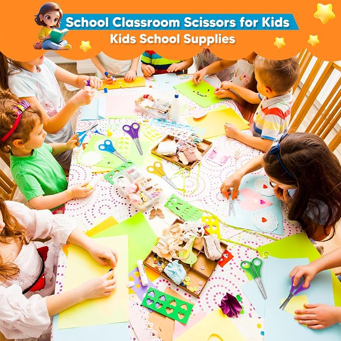 Kids Scissors Bulk of 12-Pack, Taotree 5" Kid Scissors for School Office | School Supplies, Craft Supplies, Small Blunt Tip Safety for Toddler Child Student Classroom Teacher Scrapbook Scrapbooking