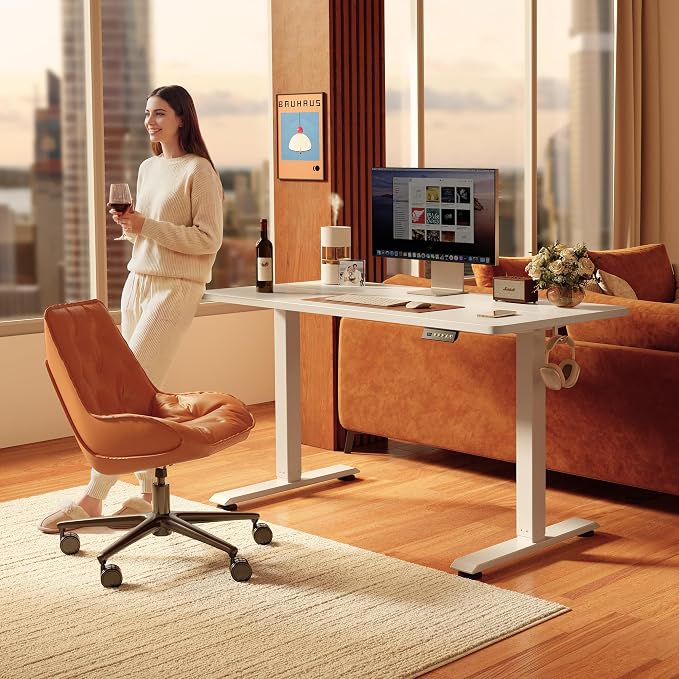 FEZIBO Standing Desk 40 × 24 Inch Electric Height Adjustable, White | Sit and Stand Up Adjustable Desk, Home Office Computer Desk with 3 Customizable Memory Presets