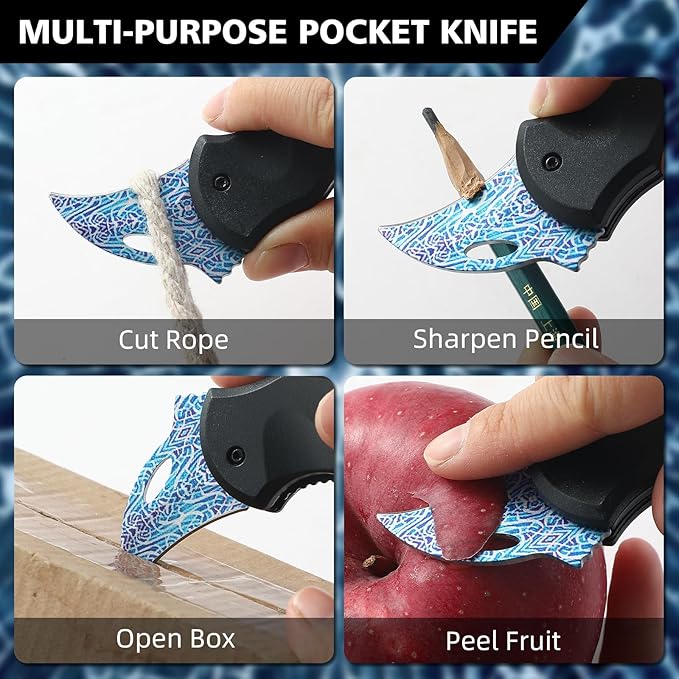 Small Pocket Knife for Women Men，Cool Folding Knife Box Cutter，Folding Utility Knife with 1.38''Sharp Blade，Mini EDC Knives for Everyday Carry,Ideal Gifts for Men and Women（Lightning Texture）