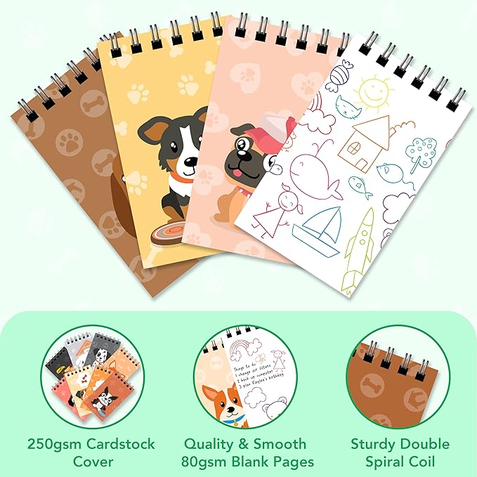 Decorably 24 Pack Dog Themed Mini Notebooks for Kids Party Favors - 12 Adorable Designs 2.4x4in Small Notebooks for Kids, Spring-Bound, 20 Sheets