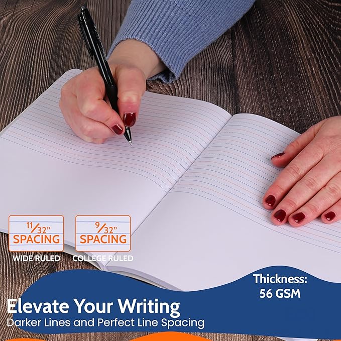 4 Pack - EPI Primary Ruled Composition Notebook Black - 200 Pages (100 Sheets), 9-3/4 x 7-½ - Classroom Back to School Supplies, Heavy Duty, Durable Hardcover Office Notebooks, Sewn