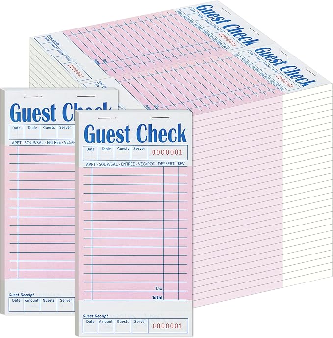 ZPARIK 60 Pack/3000 Tickets Guest Checks Books for Servers, Pink | 50 Sheets Per Pack, Total 3000 Total Tickets; Durable Server Notepads for Cafes, Diners & Restaurant Staff
