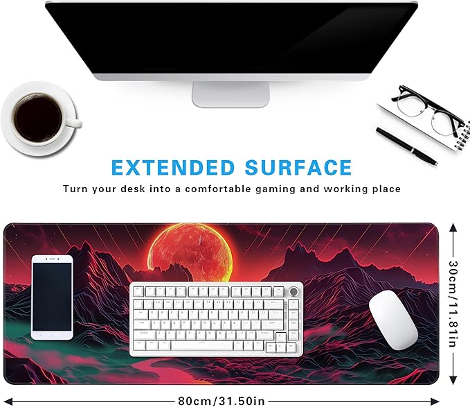 Red Mountain Large Mouse Pad Mountain Pattern Gaming Extended XL Mousepad Big Computer Keyboard Desk Mat for Non-Slip Rubber for Gaming and Office 31.5x11.8inch