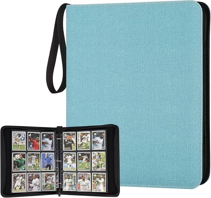 GERMUN 3 Ring 9 Pocket Zipper Card Binder, 720 Double Sided Standard PU Trading Card Album Folder for TCG & Sports Cards, Not Fit Top Loaders (Lake Blue)