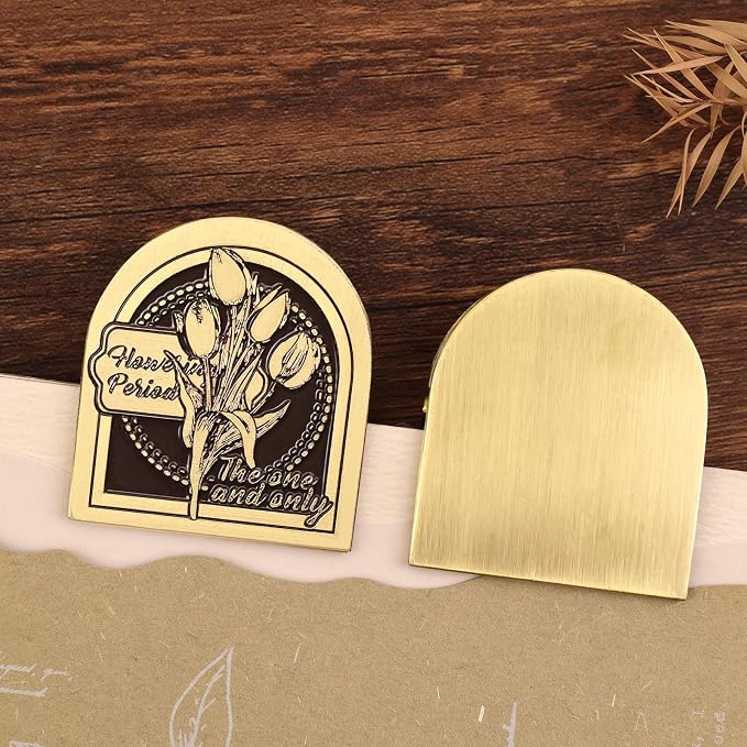 Dizdkizd Vintage Metal Clip for Journals, Planners, Notebooks, Brass Colored Book Clip Little Binder Clip for Page Holder, Book Mark - Tulip