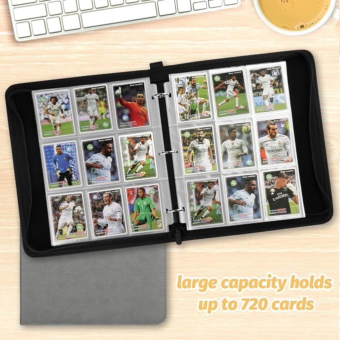 GERMUN 3 Ring 9 Pocket Zipper Card Binder, 720 Double Sided Standard PU Trading Card Album Folder for TCG & Sports Cards, Not Fit Top Loaders (dark grey)