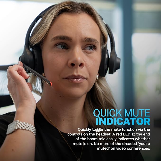 JLab, Go Work Gen 2, Wireless Headset, Bluetooth, USB Dongle, Boom Mic, Multipoint, Over Ear Headphones, Black