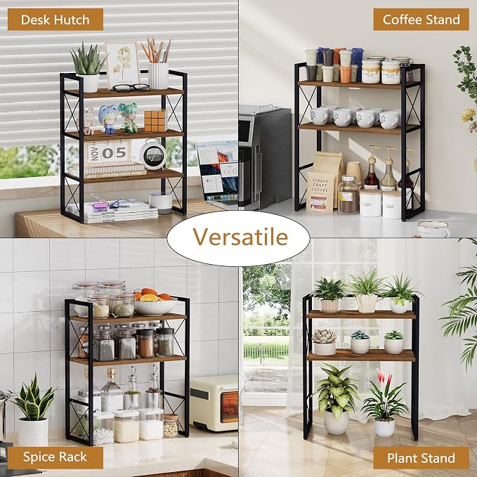 YINMIT Desk Shelf Organizer for Top of Desk with 3-Tier Open Shelves | Wood Desktop Shelf, Tabletop Shelf Storage Rack and Freestanding Display Shelf for Home Office Kitchen Dorm