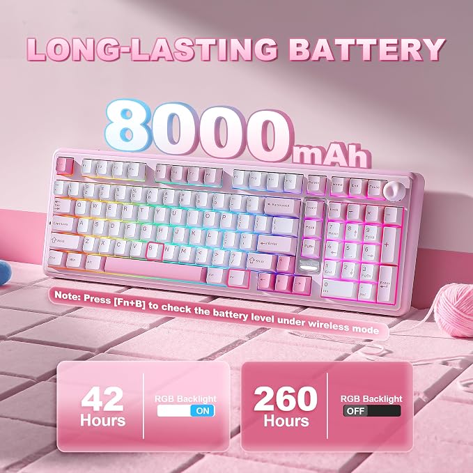 YUNZII B98 PRO 96% Wireless Mechanical Keyboard(Pink, Candy Switch) | QMK/VIA, with Numpad, Dual-Style Knob Design, Creamy Pre-Lubed Switches, Hot Swap, Gasket Mount, RGB for Gaming/Win/Mac