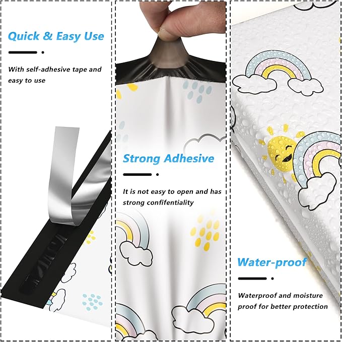 Poly Mailer 10x13 Inch - Strong, Waterproof & Tear-Resistant Shipping Bags - 100 Pcs, Self-Seal, Rainbow Printed Packaging Bags for Small Business