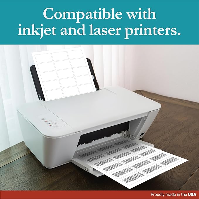 Premium Label Supply White Sticker Rectangle Labels – 2.5" x 1.563" – Laser/Inkjet Compatible – (18 per Sheet), 25 Sheets – 450 Total Adhesive Labels
