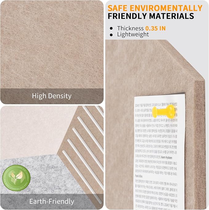 Hexagon Cork Boards for Walls Self Adhesive, 10 Pack 12 x 10 inch | 1300g/m² Dense Felt Bulletin Tiles, Frameless, Peel and Stick, Renter Friendly, Modern, Modular, for Office Dorm Room Decor