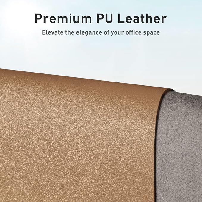 Aothia Faux Leather Desk Mat for Keyboard & Mouse (Khaki, 36" x 17") | Large desk mat for keyboard, mouse and laptop, creating a clean, organized workspace for work, study and everyday use
