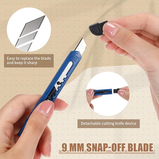 Lasnten 200 Pcs Box Cutter Utility Knife Small Retractable 9mm Wide Snap off Blade Knife Plastic Compact Box Opener with Sliding Lock Tools for Home Office Arts Crafts, 3 Colors
