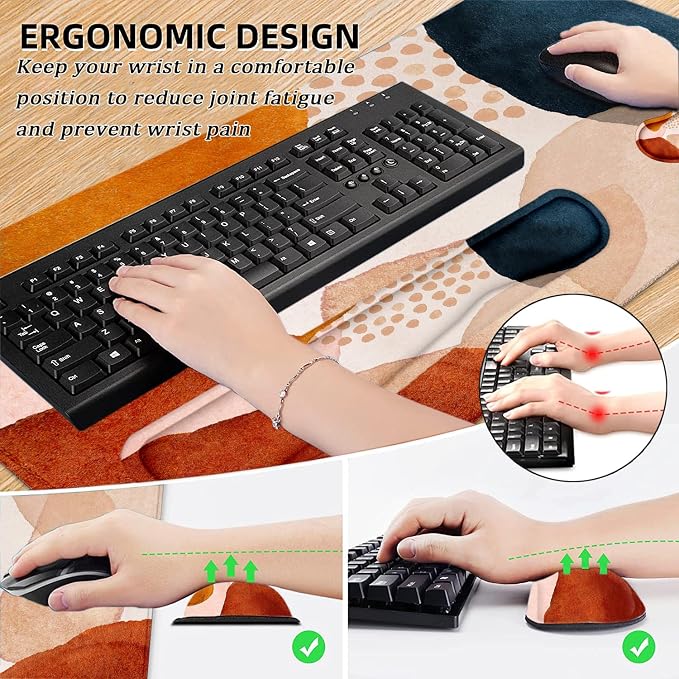 Large Mouse Pad with Wrist Rest, 4-in-1 Wrist Rest for Keyboard and Mouse | Non-Slip Waterproof Desk Mat Set, 35.4"x15.7" Desk Mat+Keyboard Wrist Rest+Mouse Wrist Support+Cup Coaster for Home Office