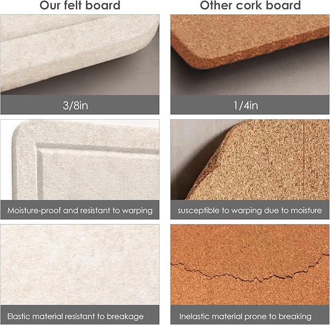 Bulletin Board, 35 x 17 1/2 inches Felt Board - Decorative Pin Board, Cork Board Alternative for Wall, Foldable Self-Adhesive Vision Board Prayer Board with 20 Pushpins - Oatmeal
