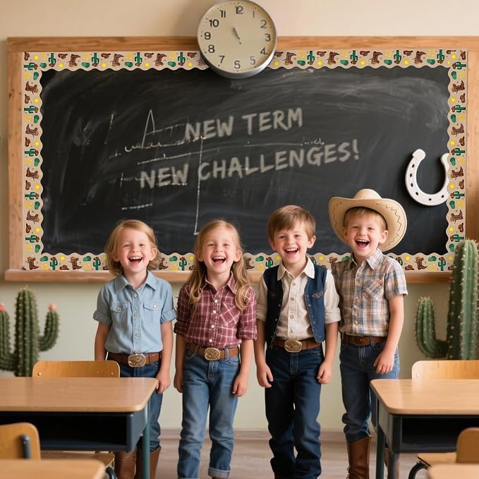 BeYumi Western Cowboy Border Trim - 65ft Back to School Western Cowboy Themed Light Brown Rolled Border Trim Decor Wild West Bulletin Board Set School Classroom Office Chalkboard Party Decoration