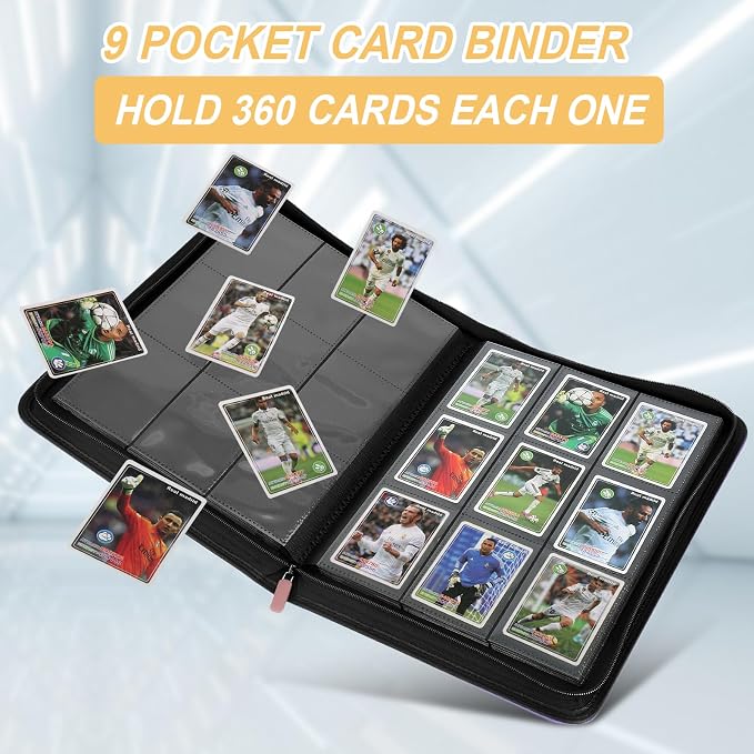 360 Cards Ringless 9-Pocket Side Loading Trading Card Binder, PU Zipper Fixed Page Card Album for TCG Sports Cards, Not Fit Top Loaders (Pink)