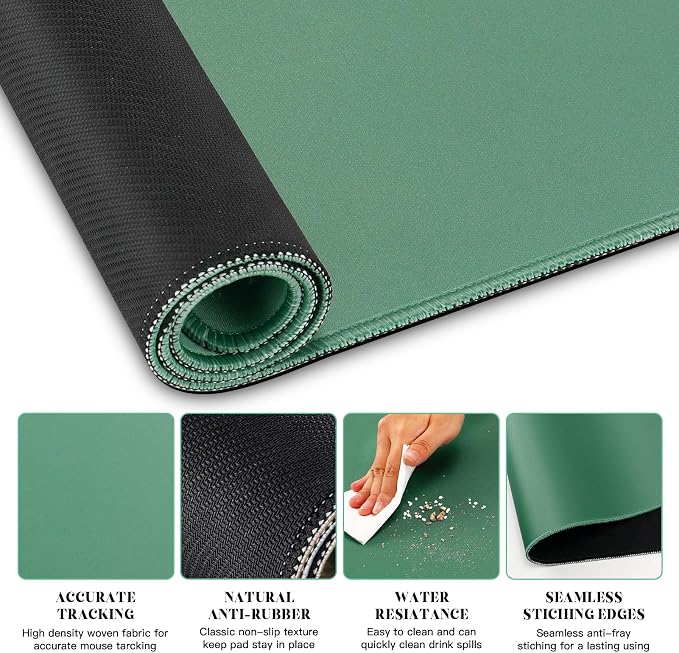 Gimars 4 in 1 Mouse Pad and Keyboard Wrist Rest Set, Large Mouse Pad with Memory Foam Wrist Support Pad for Desk with Coaster, Easy Typing Pain Relief, Gaming Office Home, 31.5x12 inch, Dark Green