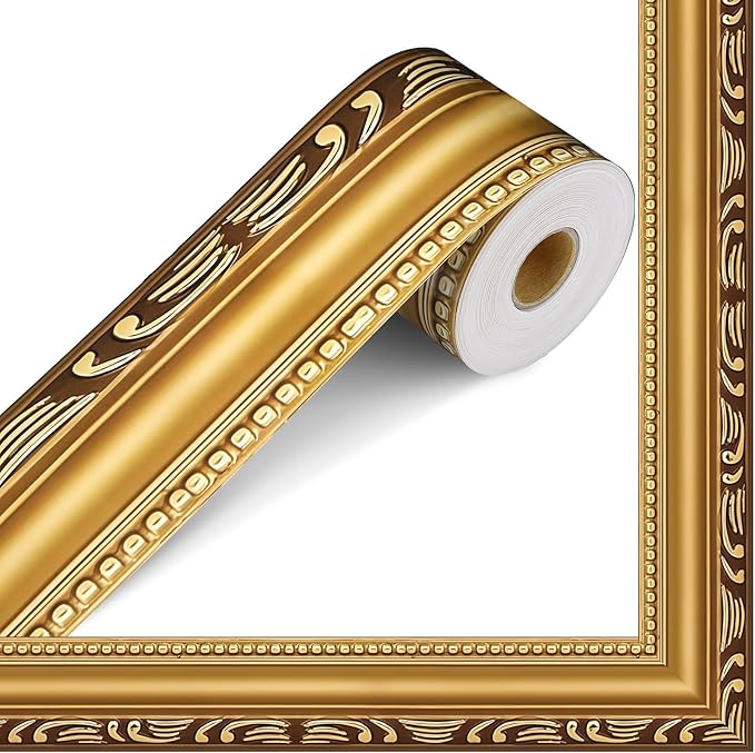 Outus 68FT Gold Frame Bulletin Board Border Die-Cut Straight Border Trim for Classroom Chalkboard, Picture Frames, Artworks, Walls, Mirrors & Office Decor, Classic Metallic Frame Molding(Typical)